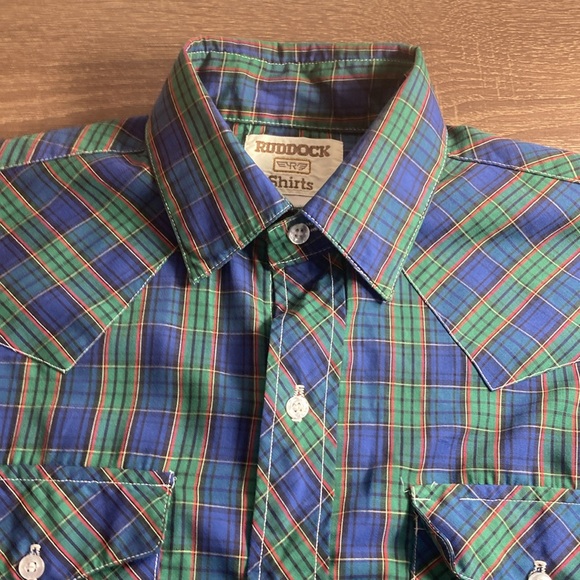 Vintage Mens Blue Green Plaid Western Ruddock Small Button Down - Picture 8 of 8